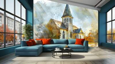 Renovation of Faith: The Restored Church and Renewed Spirit - Visualize a renovated church with a renewed spirit, illustrating the process of revitalizing faith and belief. Wall mural