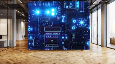 Retro Arcade Game Board Design in Electric Blue Wall mural