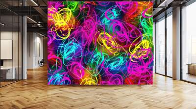 Scribble Scrabble: Random, overlapping scribbles in bright colors, creating an abstract and energetic background pattern Wall mural