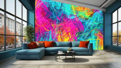 Scribble Scrabble: Random, overlapping scribbles in bright colors, creating an abstract and energetic background pattern Wall mural