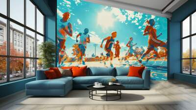 The Alpha Athlete: A team of young athletes practicing sports skills on a bright, sunny day. Wall mural