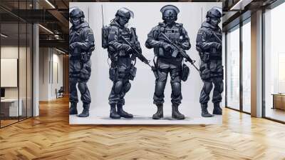 Urban Policing (Gray): Symbolizes the application of militarized tactics and equipment in urban policing contexts Wall mural