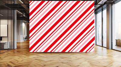 Candy cane Christmas background, peppermint diagonal stripes print seamless pattern. Wall mural