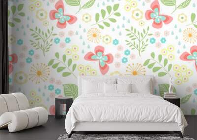 Floral seamless pattern with butterflies, leaves  for kids
 Wall mural