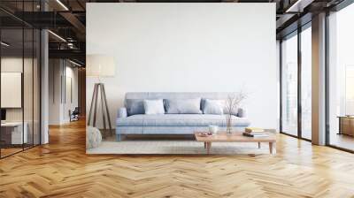 Mock up modern interior blue sofa in modern living room, empty wall, 3D render Wall mural