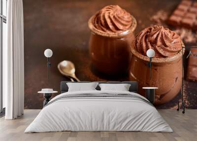 Chocolate mousse in a glass jar. Wall mural