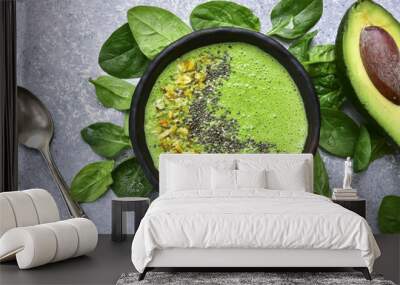 Green smoothie bowl.Top view. Wall mural