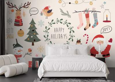 Christmas collection of hand drawn decorative elements Wall mural