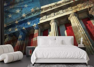 American flag and symbolic building suitable for elections. Wall mural