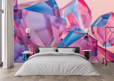 Close-up of vibrant pink and blue geometric crystals. Shiny and transparent, perfect for artistic and modern designs, offering a magical and surreal aesthetic. Wall mural