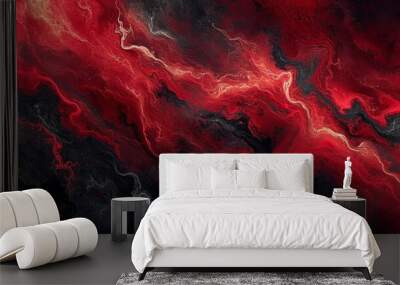 The background is painted with red and black colors. Wall mural