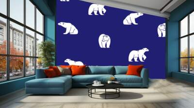 Cartoon bear - simple trendy pattern with white bear on blue background. Cartoon illustration for prints, clothing, packaging and postcards.  Wall mural