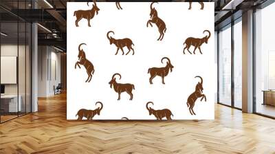 Cartoon ibex - seamless trendy pattern with silhouette of ibex. Contour vector illustration for prints, clothing, packaging and postcards. Wall mural