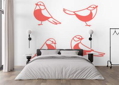 Cartoon titmouse icon set. Cute bird in different poses. Cartoon illustration for prints, clothing, packaging, stickers. Wall mural