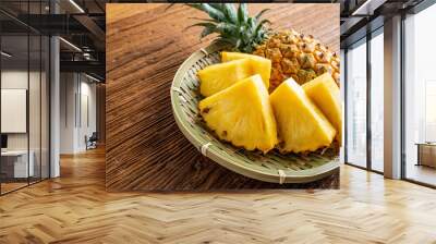 Fresh and delicious pineapple fruit slice platter Wall mural