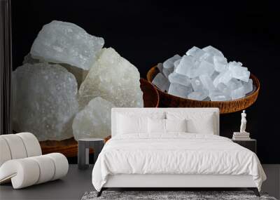 Single crystal rock sugar and polycrystalline rock sugar on black background Wall mural