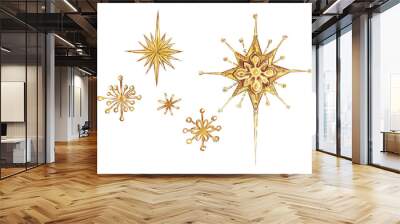 Bethlehem golden star isolated on white background. Christmas Star symbol watercolor illustration. Many Christians see star as miraculous sign to mark birth of Christ Wall mural