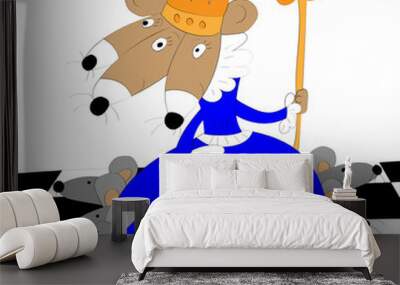 Queen of the mice in blue dress on the chess floor with the rats Wall mural