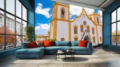 Perspective of the Manueline facade and bell towers of the Church of Santa Cruz, Terceira - Azores PORTUGAL Wall mural