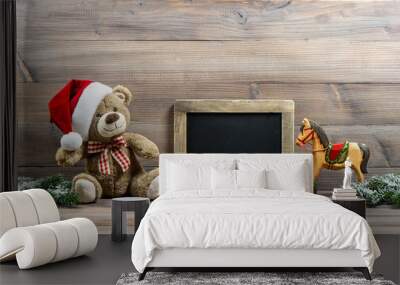 christmas decoration with antique toys teddy bear and rocking ho Wall mural