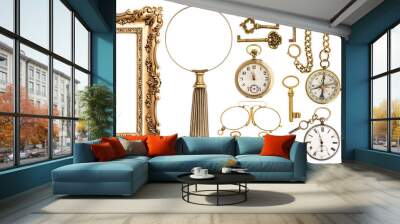 Collection golden vintage accessories antique objects picture fr Wall mural