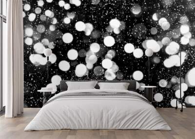 defocused lights with snowfall effect. winter night. abstract ba Wall mural