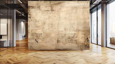 Old newspaper. Aged brown paper grunge vintage texture. Overlay template background Wall mural