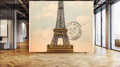 vintage postcard with Eiffel Tower in Paris Wall mural