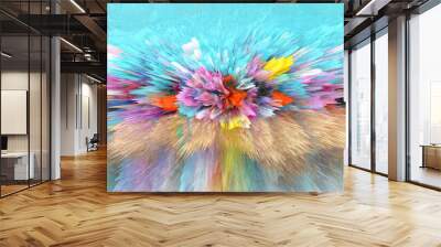 3D digital Illustration. Color rainbow blot splash. Abstract horizontal background. Wall mural