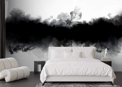 Abstract black and white smoke blot. Wave horizontal contrast copy space background.. Wall mural