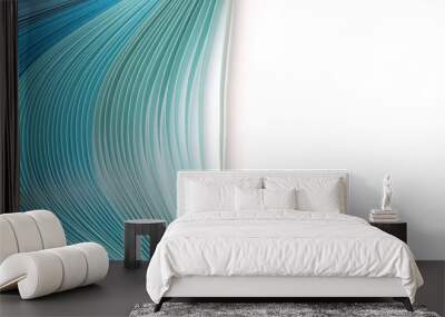 Abstract blue and turquoise color strip wave paper horizontal background. Wall mural