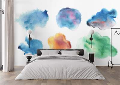 Abstract blue watercolor blot painted background. Isolated. Wall mural