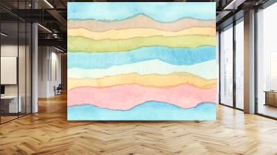 Abstract rainbow acrylic and watercolor wave strip line painting horizontal background. Texture paper. Wall mural