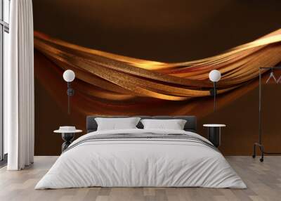 Abstract strip line background. Gold (bronze) wave on black. Wall mural