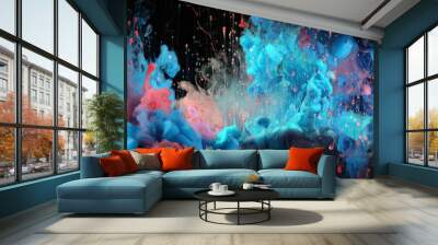 Acrylic blue and red colors in water. Ink blot. Abstract black background. Wall mural