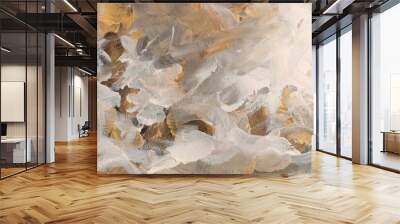 Art modern oil and acrylic smear blot canvas painting wall. Abstract texture gold, bronze, beige color stain brushstroke texture background. Wall mural