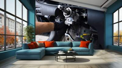 Close Up car steering wheel repair after the accident. Wall mural