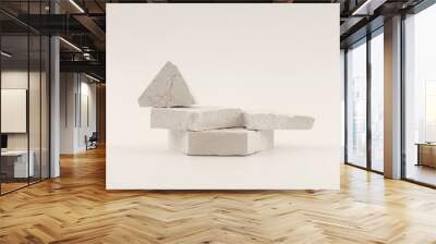 Empty texture gypsum stone platform eco podium on beige copy space background. Minimal still life display product presentation scene. Wall mural