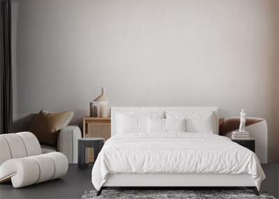 Home mockup, white room with natural wooden furniture, Scandi-Boho style, 3d render Wall mural