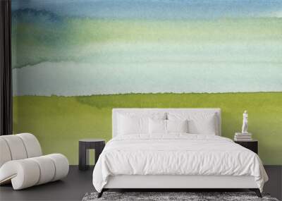 Ink watercolor hand drawn smoke flow stain blot line landscape on wet paper texture horizontal long background. Wall mural