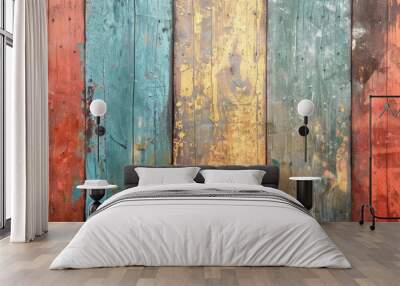 Old grungy colorful wood background  Wall mural