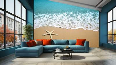 starfish on a beach sand Wall mural