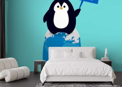 Global warming. Penguin on a melting planet Wall mural