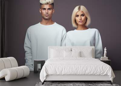 a blank sweatshirt worn by a male model, showcasing the versatility and style of the garment against a neutral background. Wall mural