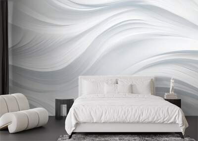 A close-up of an abstract acrylic wavy wall painting, where white strokes create subtle waves on a pristine white canvas. Wall mural