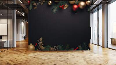 a richly decorated Christmas or New Year banner set against a dark background. There's ample space for adding your custom text or message to complete the holiday greeting. Wall mural