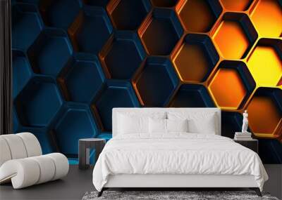 Abstract blue technology hexagonal background. Created with Generative AI technology. Wall mural