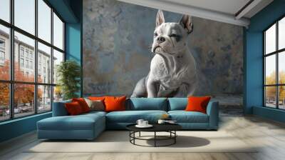 an exotic American Micro Bully, showcasing its distinctive features and personality against a backdrop that complements its aura of rarity and sophistication. Wall mural