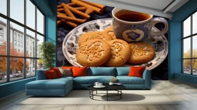 Cookies made out of wheat and can be eaten solo as well as with tea. Butter Cookies. Created with Generative AI technology. Wall mural