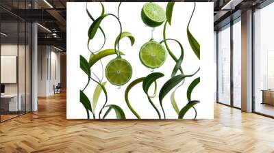 new limes splattering with foliage, cut out Wall mural